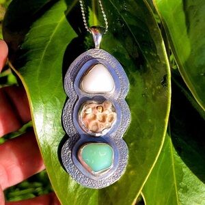 Artisan Malleo Designs Sterling Silver Sea Glass Coral Pendant